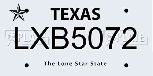LXB5072 Texas License Plate