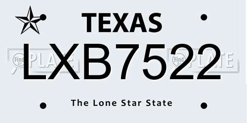 LXB7522 Texas License Plate