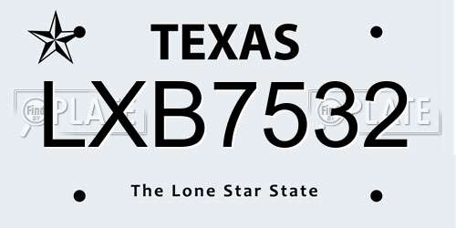 LXB7532 Texas License Plate