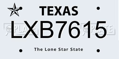 LXB7615 Texas License Plate