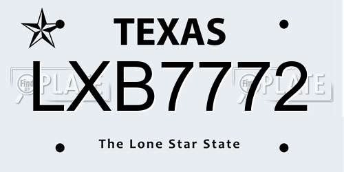 LXB7772 Texas License Plate
