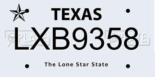 LXB9358 Texas License Plate