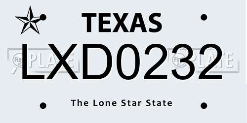 LXD0232 Texas License Plate