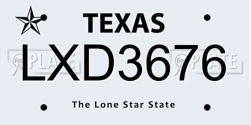 LXD3676 Texas License Plate