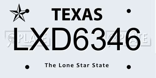 LXD6346 Texas License Plate