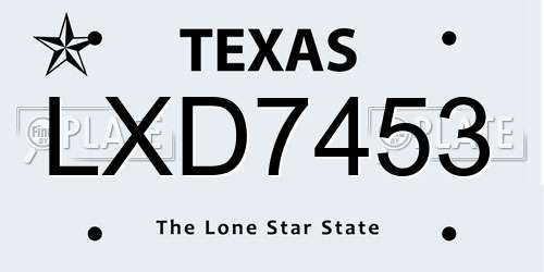 LXD7453 Texas License Plate