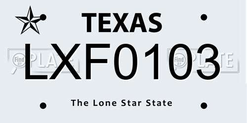LXF0103 Texas License Plate