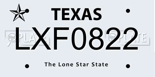 LXF0822 Texas License Plate
