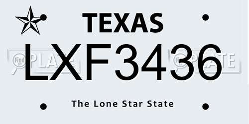 LXF3436 Texas License Plate