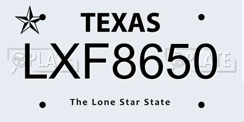 LXF8650 Texas License Plate