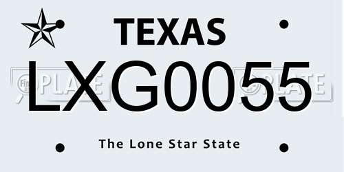LXG0055 Texas License Plate