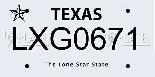 LXG0671 Texas License Plate