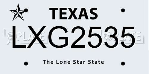 LXG2535 Texas License Plate