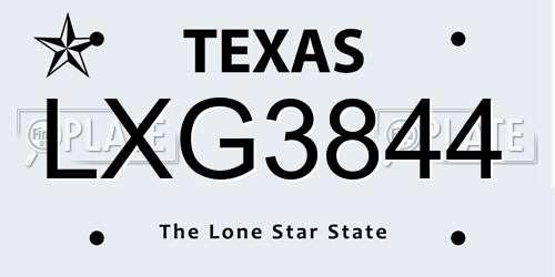 LXG3844 Texas License Plate