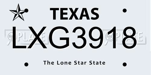 LXG3918 Texas License Plate