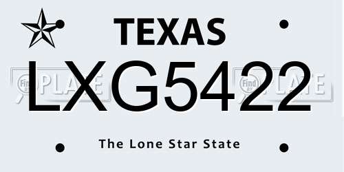 LXG5422 Texas License Plate