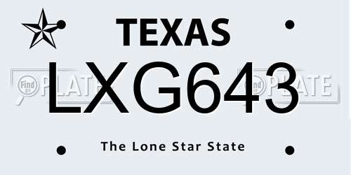 LXG643 Texas License Plate