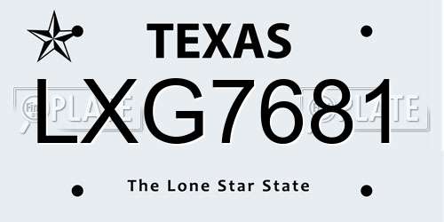 LXG7681 Texas License Plate