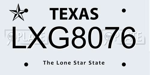 LXG8076 Texas License Plate
