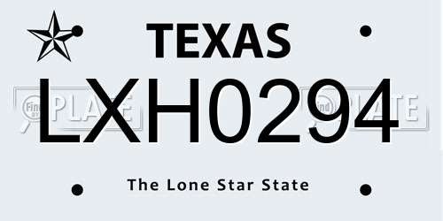 LXH0294 Texas License Plate