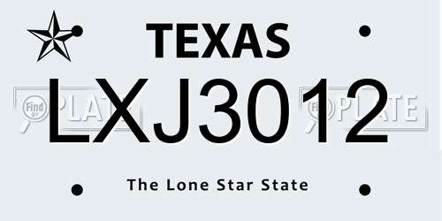LXJ3012 Texas License Plate