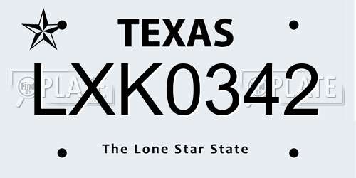 LXK0342 Texas License Plate