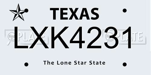 LXK4231 Texas License Plate
