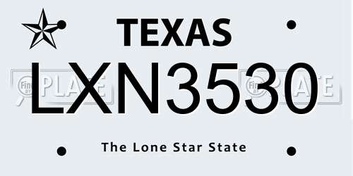 LXN3530 Texas License Plate