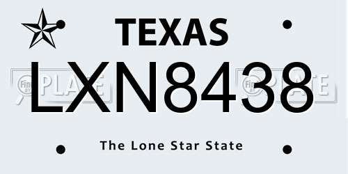 LXN8438 Texas License Plate