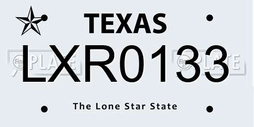 LXR0133 Texas License Plate