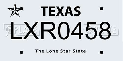 LXR0458 Texas License Plate