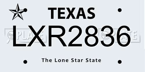 LXR2836 Texas License Plate