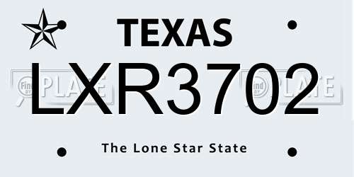 LXR3702 Texas License Plate