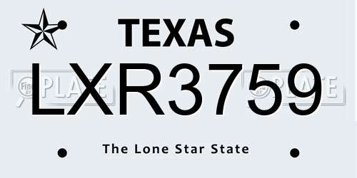 LXR3759 Texas License Plate