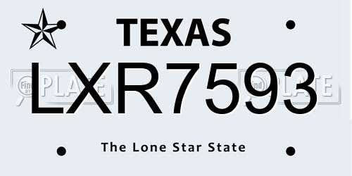 LXR7593 Texas License Plate