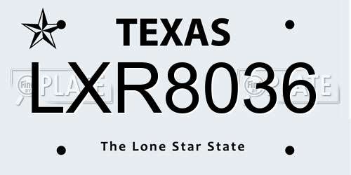 LXR8036 Texas License Plate