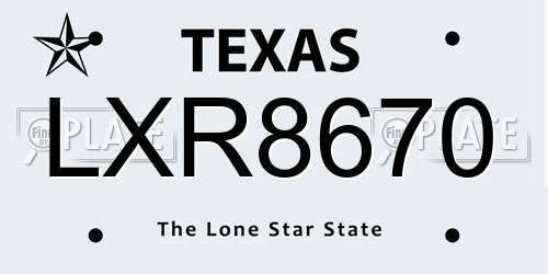 LXR8670 Texas License Plate