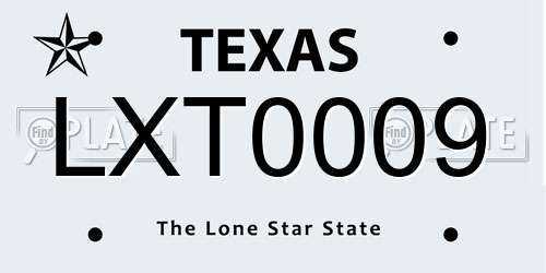LXT0009 Texas License Plate