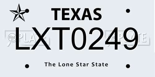 LXT0249 Texas License Plate