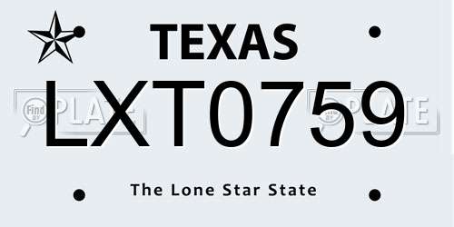LXT0759 Texas License Plate