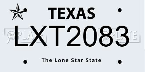 LXT2083 Texas License Plate