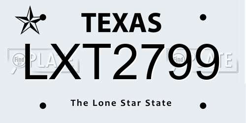 LXT2799 Texas License Plate