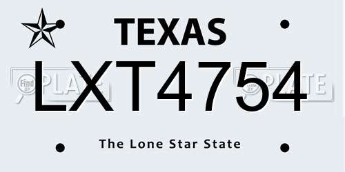 LXT4754 Texas License Plate
