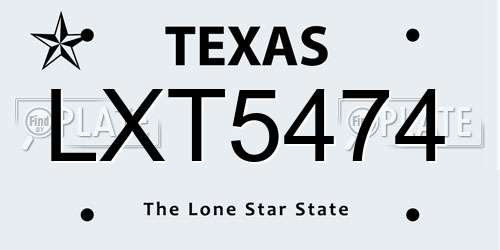 LXT5474 Texas License Plate
