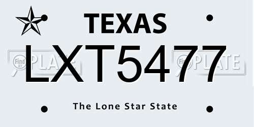 LXT5477 Texas License Plate