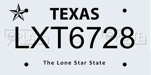 LXT6728 Texas License Plate