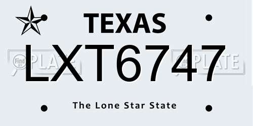 LXT6747 Texas License Plate