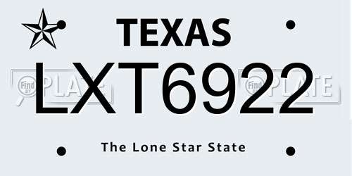 LXT6922 Texas License Plate