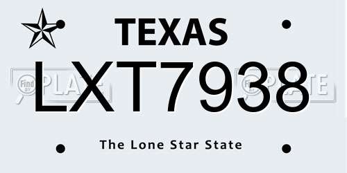 LXT7938 Texas License Plate