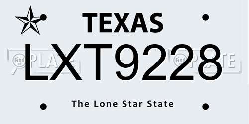 LXT9228 Texas License Plate